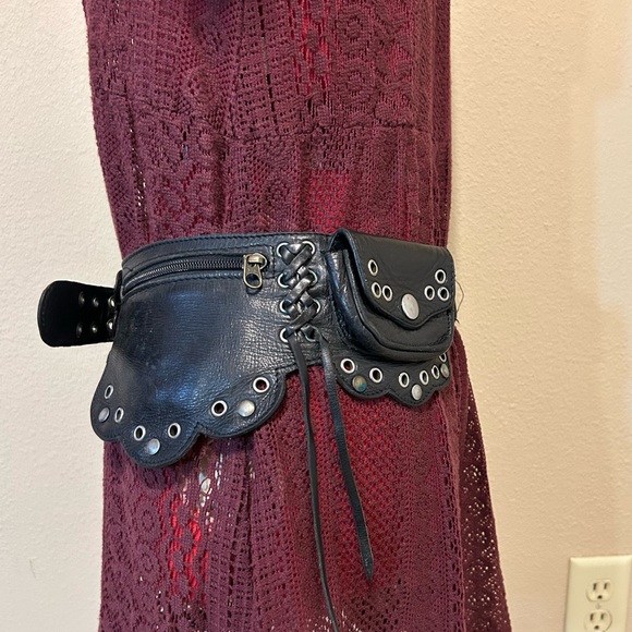 Hipstirr Black Leather Adjustable Belt with Silver Studs and Fringe main image 15